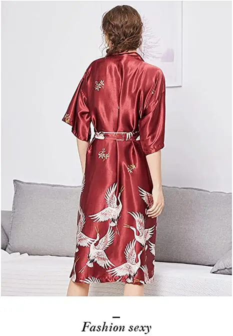 Albornoz tipo kimono de seda para mujer, túnicas de seda estilo Kimono con estampado floral, conjunto de noche cómodo disponible en talla grande XXXL