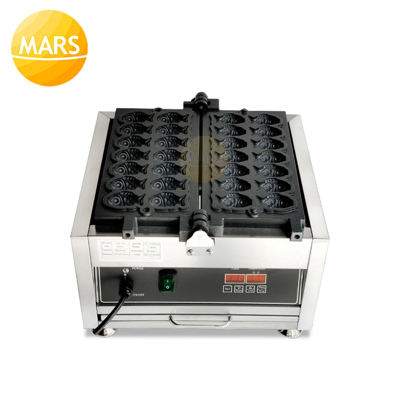 Commercial Electric Mini ปลารูปเค้ก14หลุม Taiyaki เครื่องทำวาฟเฟิลเครื่อง Non Stick Waffle เบเกอรี่อุปกรณ์