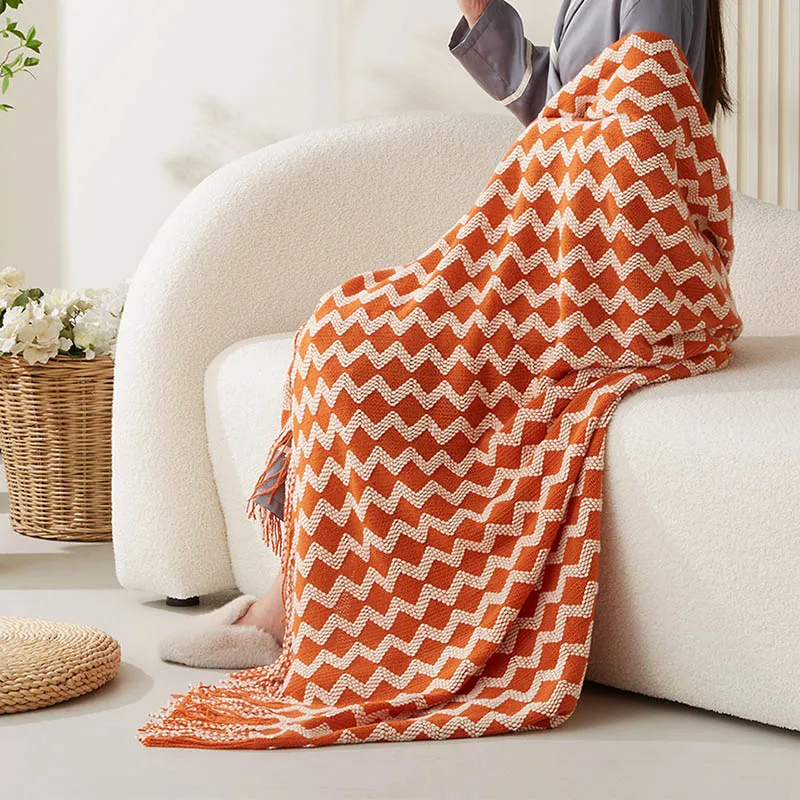 Simple Weave Pattern Sofa Blanket Leisure Women Cape Blanket Wall Decor Tapestry Soft Warm Chair Blanket Autumn Bedspread