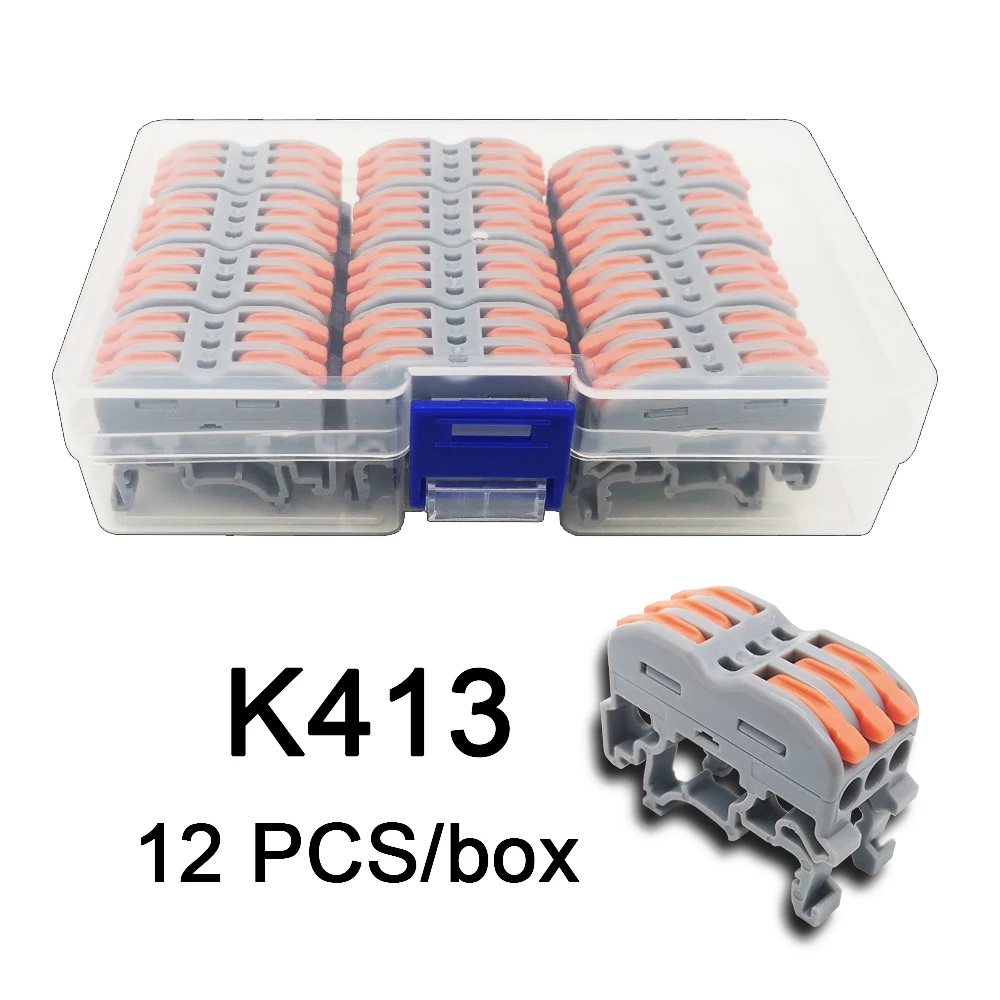 Mini Snelle Boxed Draad Connector K411 K412 K413 Compact Dirigent Lente Bedrading Connector Dirigent Push-In Terminal Block