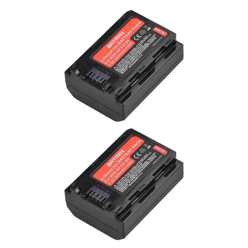 2pcs 2650mAh NP FZ100 NPFZ100 NP-FZ100 Battery + LED Dual USB Charger for Sony Alpha A7III A7R III A9 Alpha 9 A7R3 A6600 Cameras