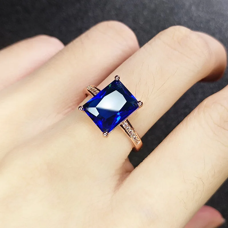 

Trendy Ring 925 Silver Jewelry Rectangle Sapphire Zircon Gemstone Open Finger Rings for Women Wedding Party Ornaments Wholesale