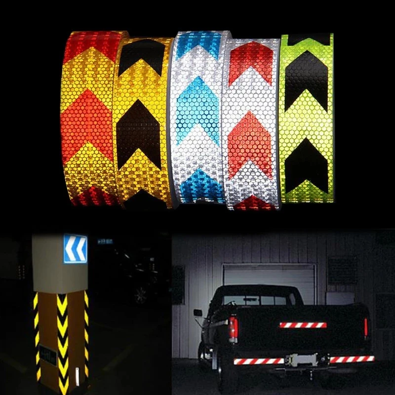 5cm*300cm Arrow Reflective Tape Safety Caution Warning Reflective Adhesive Tape Sticker For Truck Motorcycle Bicycle Car Styling