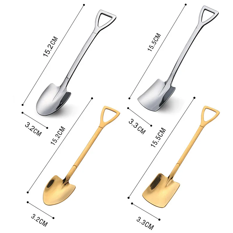 4/8PCS Stainless Steel Coffee Spoon Creative Shovel Shape Tea Spoons Ice Cream Scoop Kitchen Accessories Tableware Cutlery Set