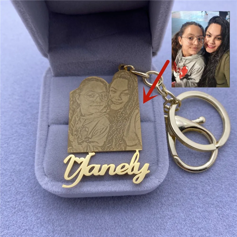 Custom Picture Keychain for Women Custom Stainless Steel Name Keychain Personalized Gold Nameplate Keychian Bridesmaid Gift