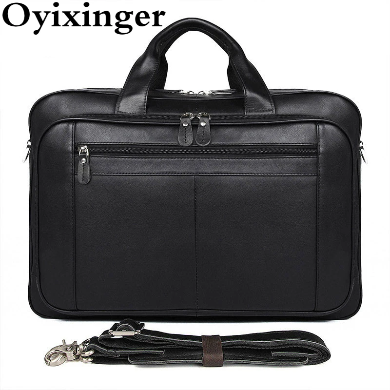 Large Capacity Men Genuine Leather Laptop Handbag For DELL HP ASUS ACER 17 Inch Male Multifunction Briefcase Travel Handbag 2024