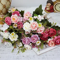 Silk Artificial Flowers Peony Small Rose Wedding Wreath Fake Plants Festival Supplies Home Room Table Decorati Bouquet Diy Gifts