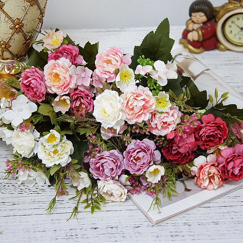 Peony DIY Party Decoration Vintage Silk Artificial Flowers Small Rose Wedding Fake Plants Festival Supplies Home Decor Bouquet