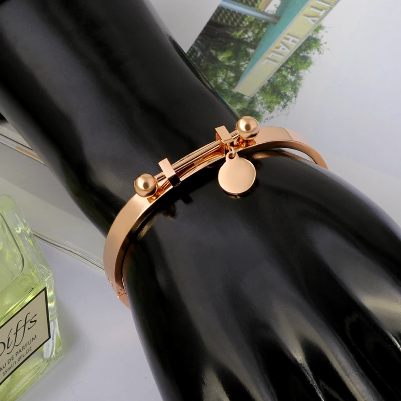 Zalman Stainless Steel Tag Bracelet Bangles Women Accessories Rose Gold Color Pulseiras Luxury Brand Bracelets Classic Jewelry