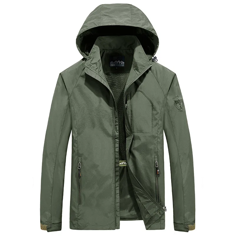 

Spring Autumn Men's Bomber Thin Jacket Casual Overcoat Army Military Windbreaker Jacket Waterproof Breathable Hooded Coat 5XL