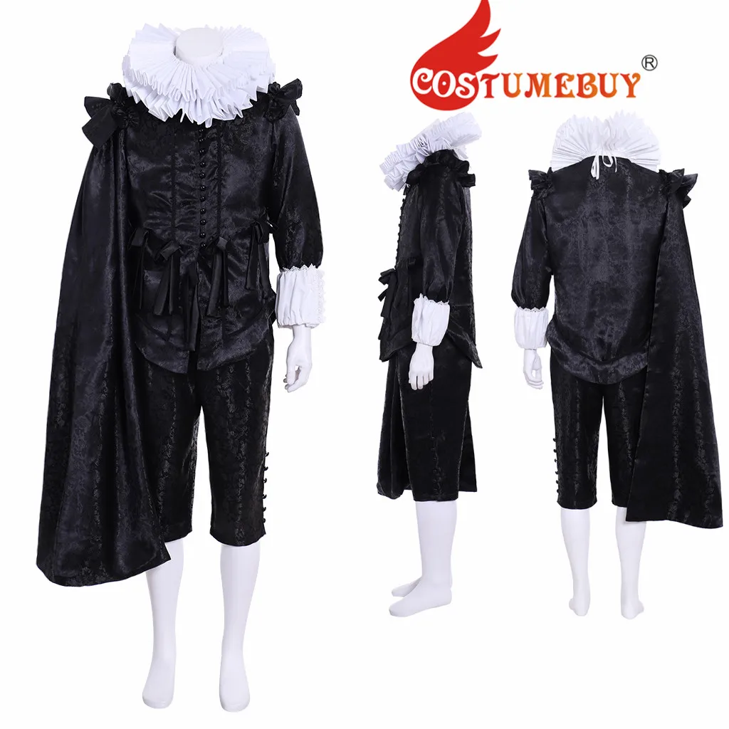 

Cosplaydiy Tudor Elizabethan Mens Black Outfit Tulip Fever Cornelis Sandvoort Cospaly Costume L320