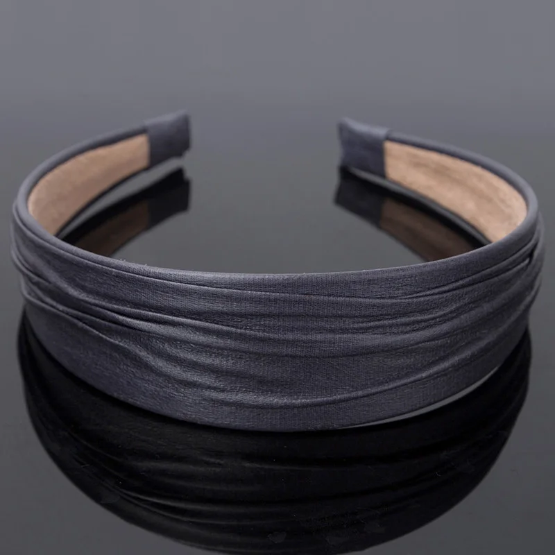 Navy black brown 4.0cm wrinkles leather Covered Plastic headbands for women girls Large Crease PU leather hair Hoops hairbands