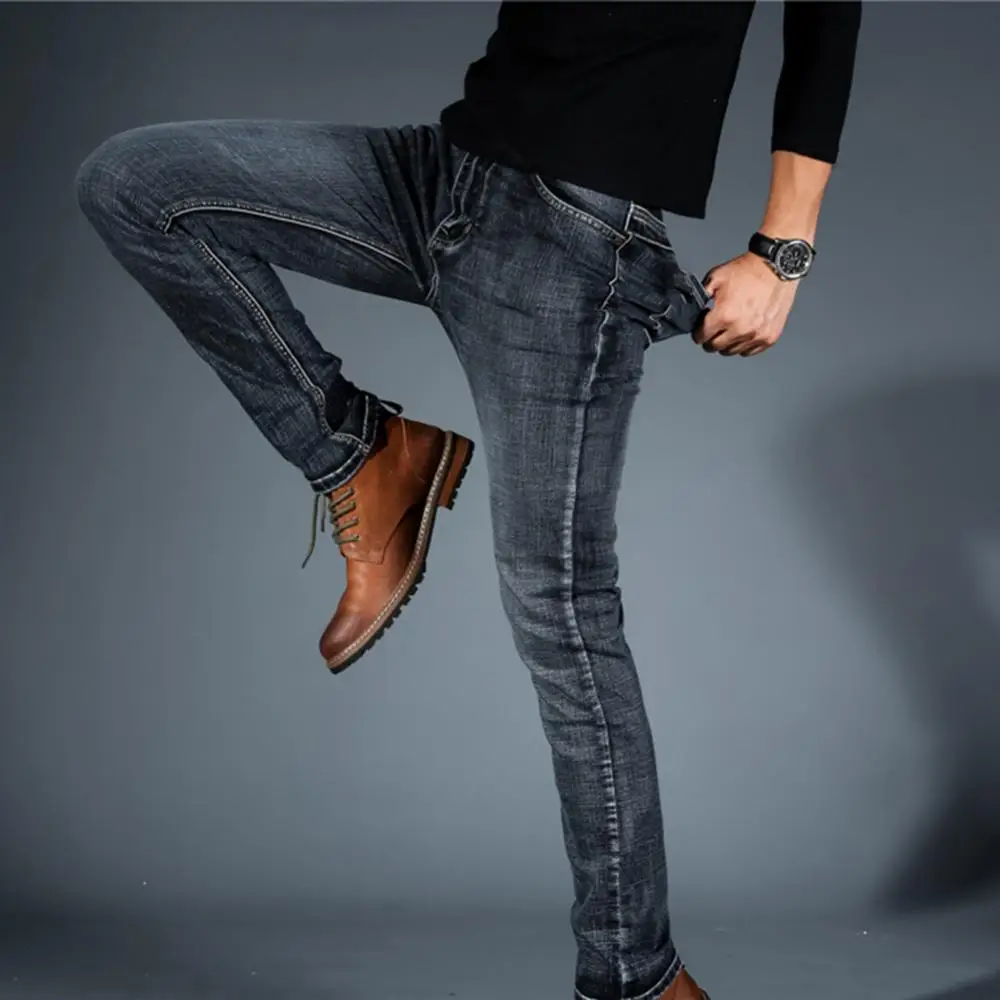 Pants Stretch Long Jeans Mid Rise Men's Jeans Men's Fashion Slim Fit Jeans Plus Size European Men's Denim Pants