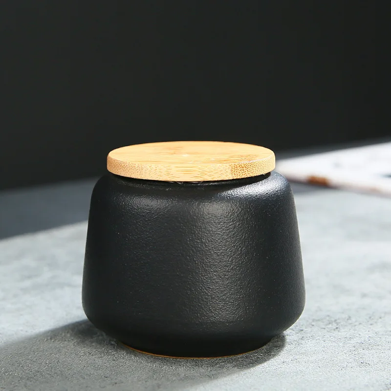 Black Frosted Ceramic Tea Caddy Sealed Candy Nut Storage Jar Home Jewelry Box with Lid Kitchen Food Storage Container Home Decor