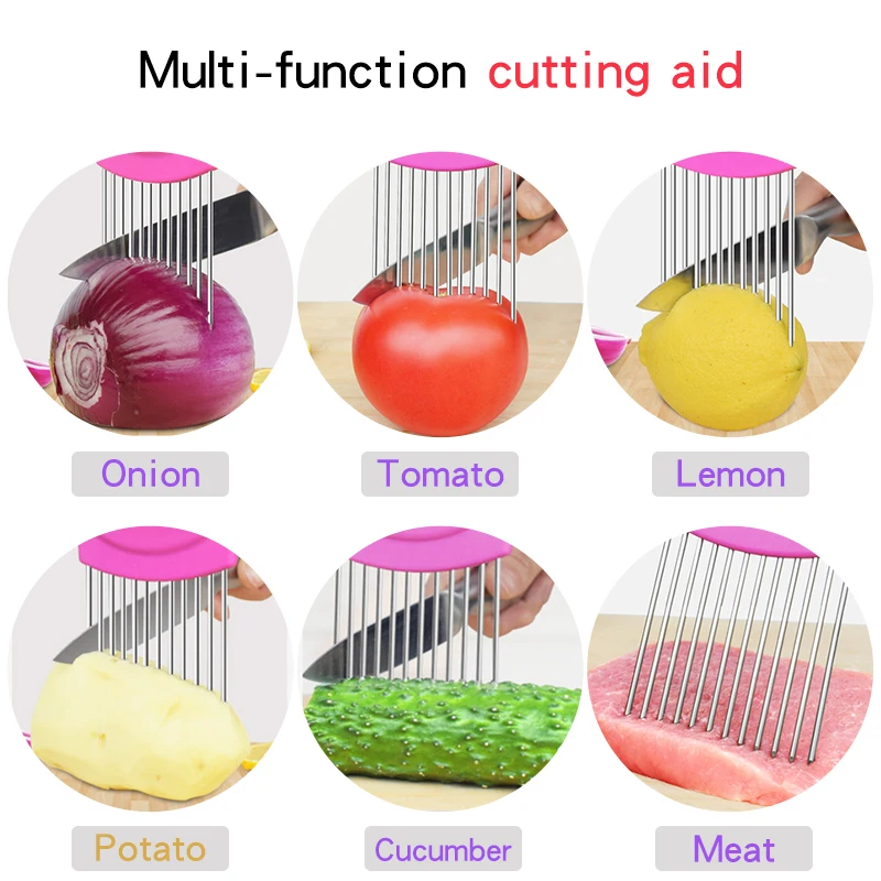 New Kitchen Gadgets Onion Slicer Tomato Vegetables Safe Fork vegetables multifunctional stainless steel Slicing Cutting Tools