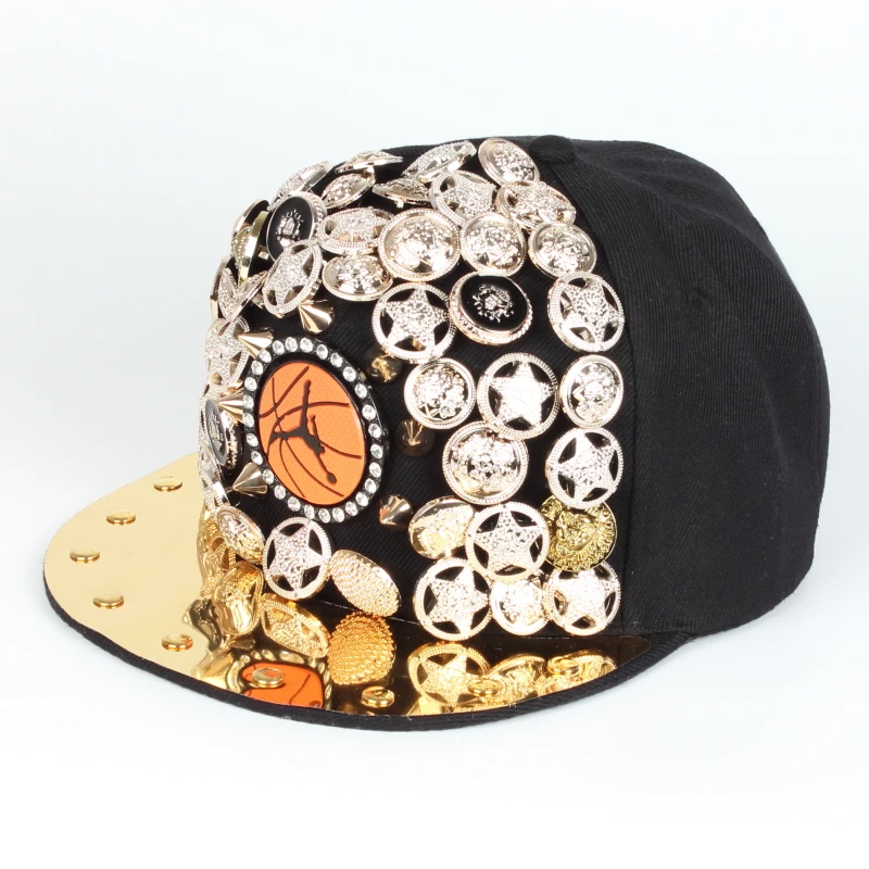 Hot Sale Heavy Metal Rivet Snapback Hop Hats Eagle Colored Flat Brim Baseball Caps