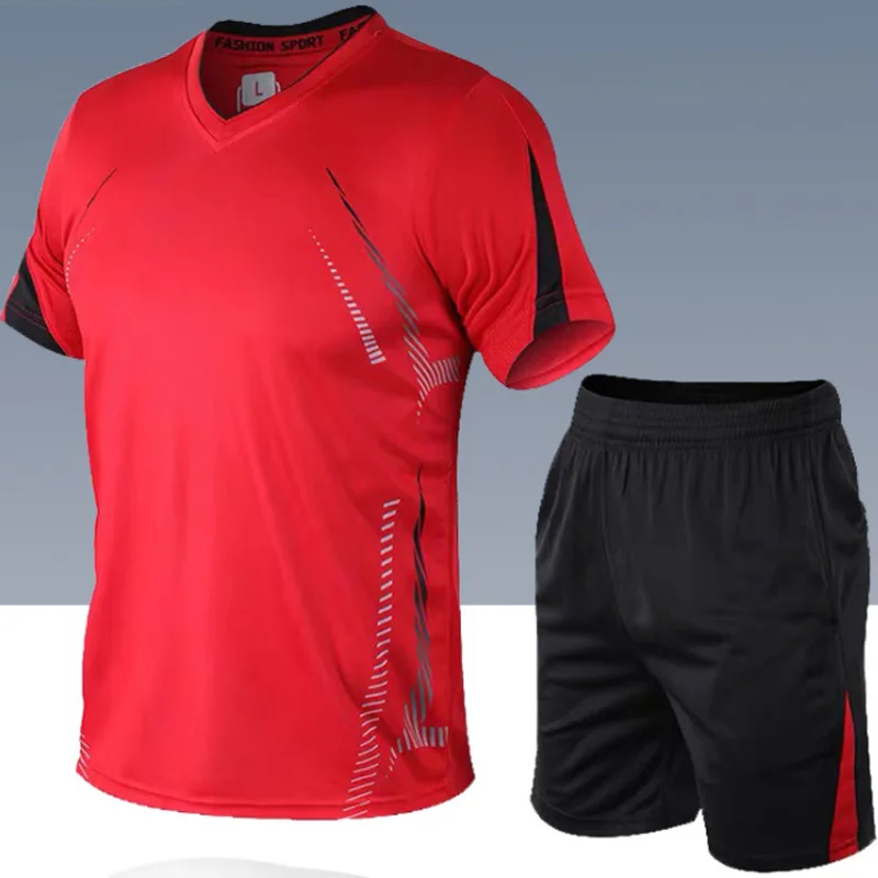 Maillot de football à manches courtes pour homme, survêtement de football, t-shirt et short de football trempés, entraînement de football, sports d'été, ensemble de 2 pièces