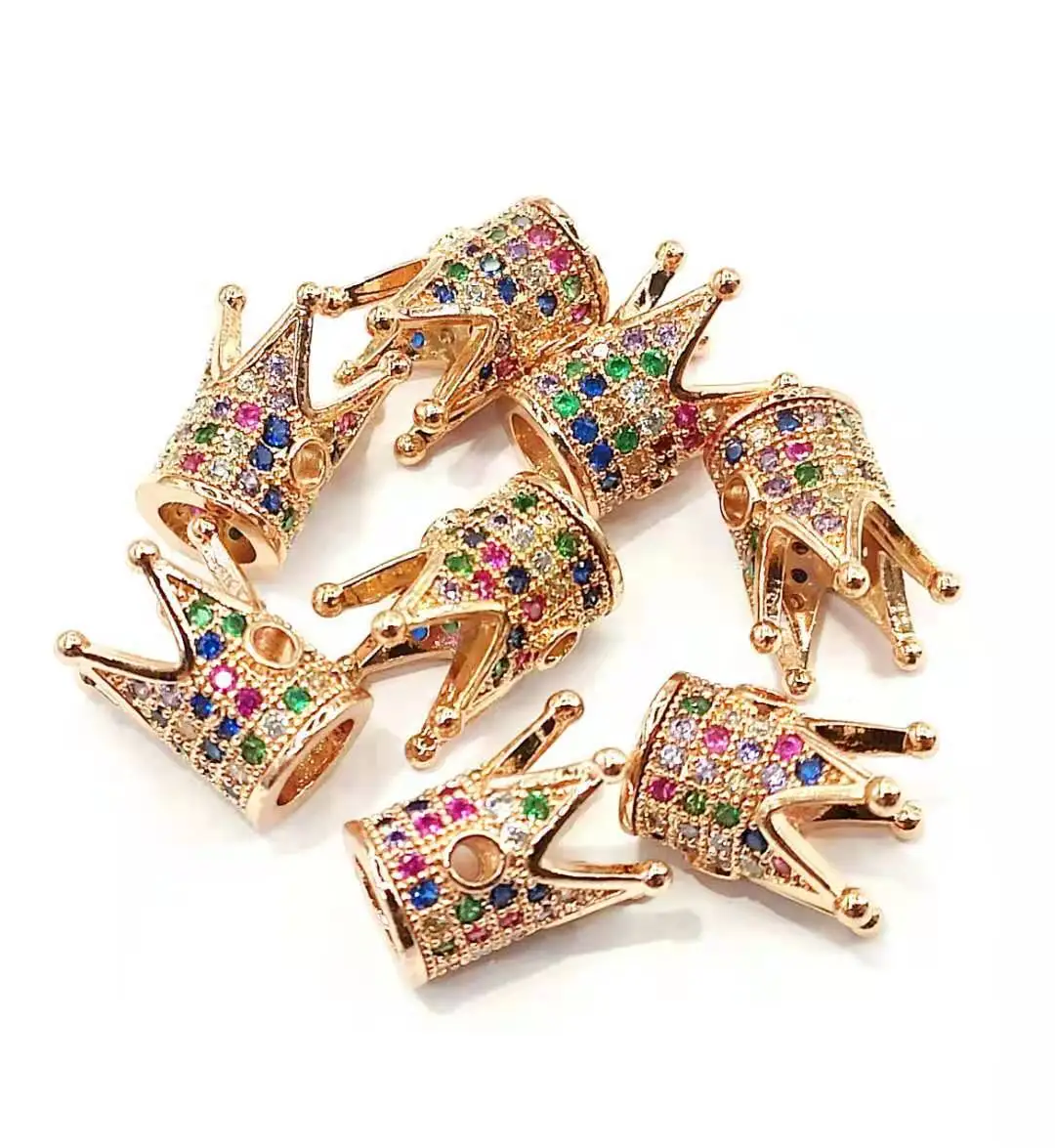 

10PCS Colorful Rhinestone Big CZ Crown Bead Spacers 4 color for Women DIY Jewelry Bracelets Necklace Accessories CZ003