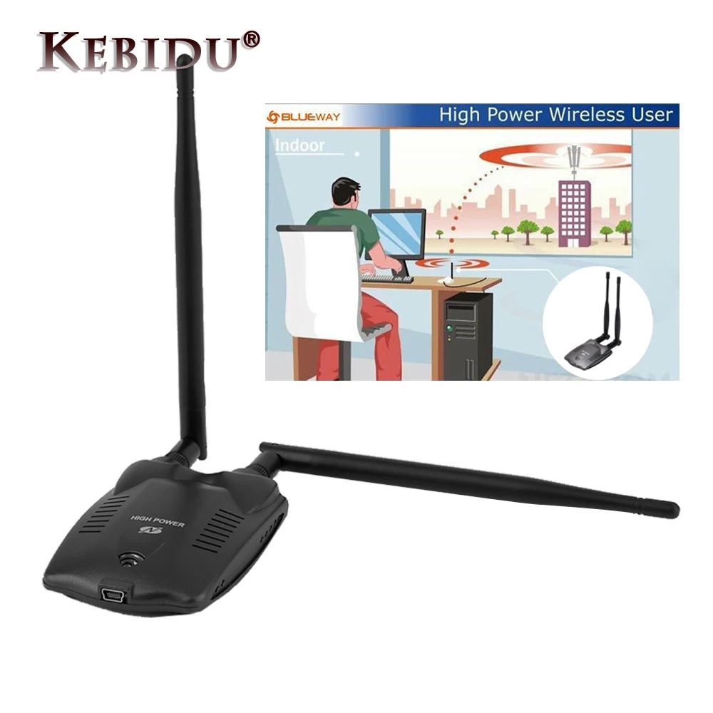 Kebidumei 300Mbps Long Rang BT-N9100 Beini USB Wifi Adapter Wireless Network Card RTL8192FU High Power 3000mW Dual Antenna