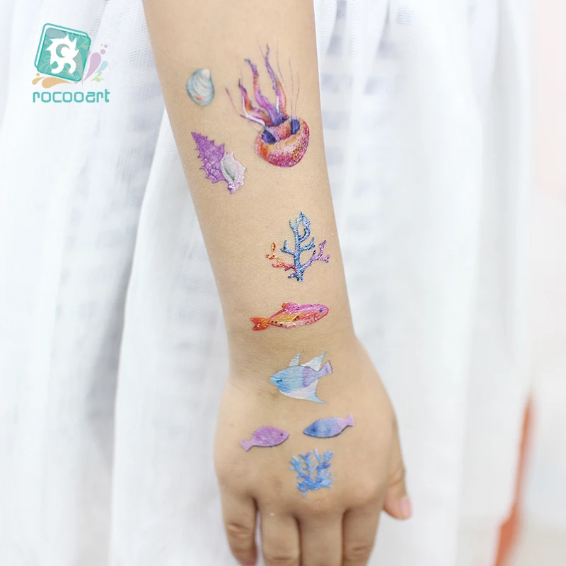 Rocooart 15Pcs Tattoo Sticker Cartoon Tatuajes Temporary Kids Fake Tatoo Taty Tropical Fish Design Body Art Tatouage