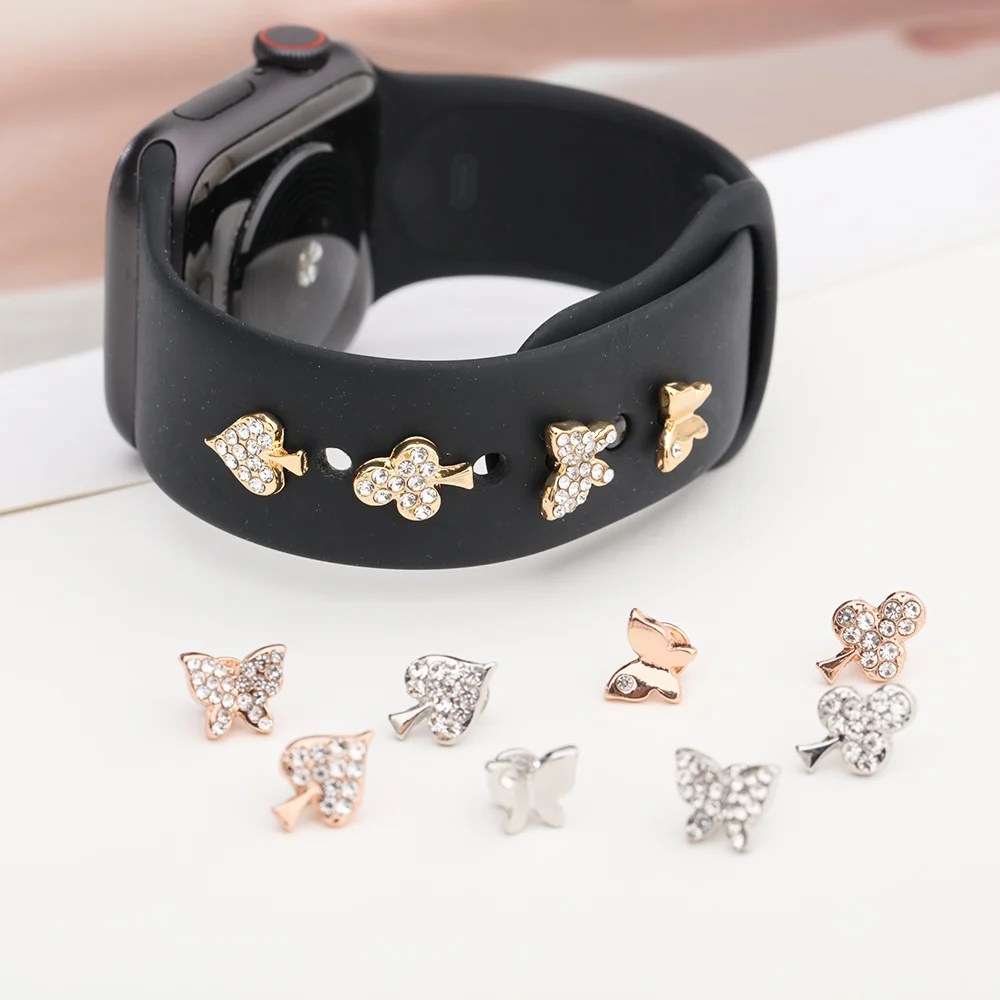 Metal Decoration For Apple Watch Band Galaxy Watch 4 Active 2 Bracelet Jewelry Charms iWatch Series 7 6 5 4 3 SE Silicone Strap