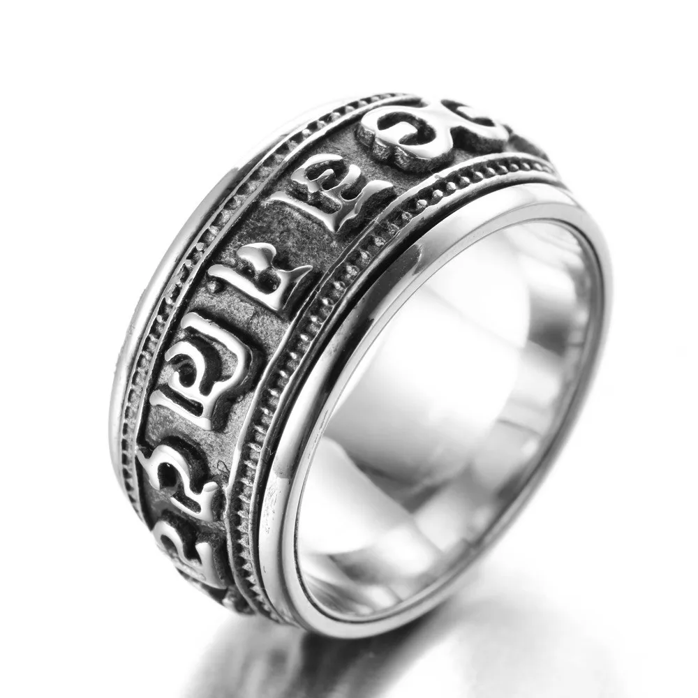 Mantra rotatable ring men titanium steel tide retro domineering personality single index finger ring with jewelry