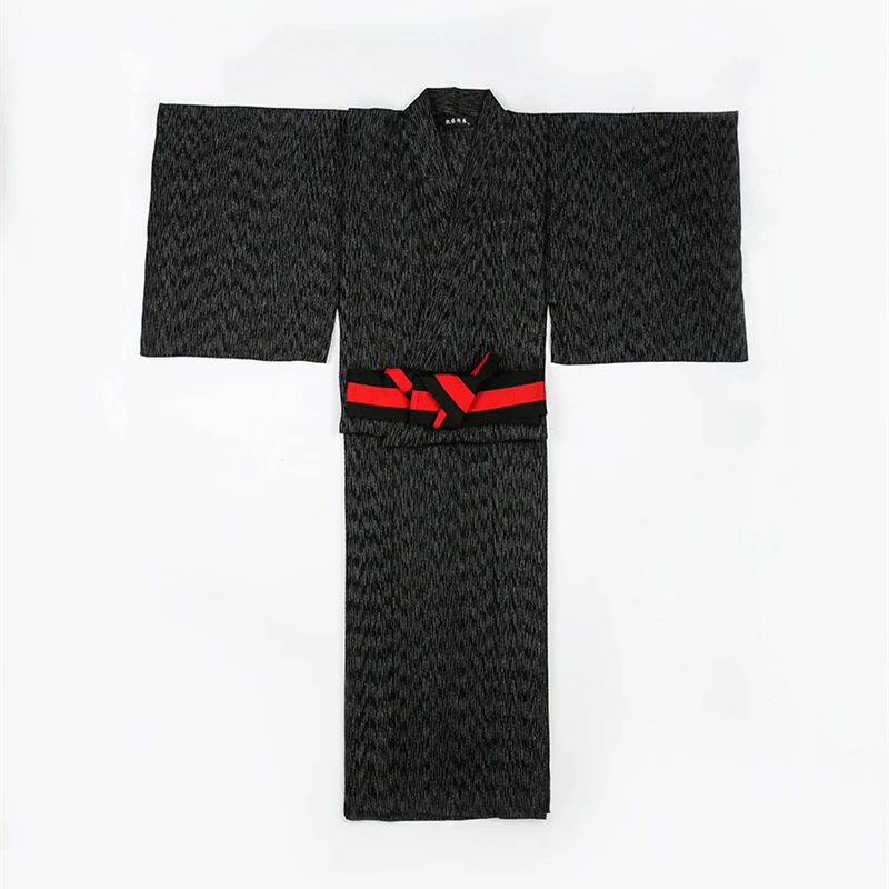 Japonia Kimono garnitur tradycyjne Kimono z Obi pas mężczyźni bawełna szlafrok Yukata męskie Kimono bielizna nocna cosplay kostiumy A60610