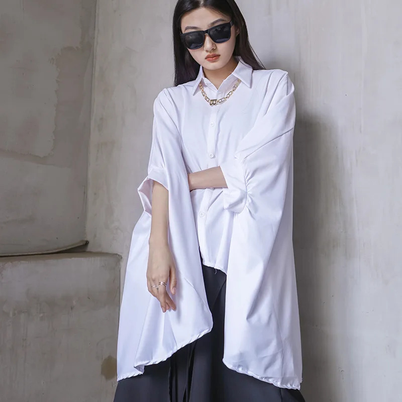 Ladies Seven Minutes Sleeve Shirt Spring And Summer New Japanese Pendant Bat Sleeve Casual Loose Large Shirt