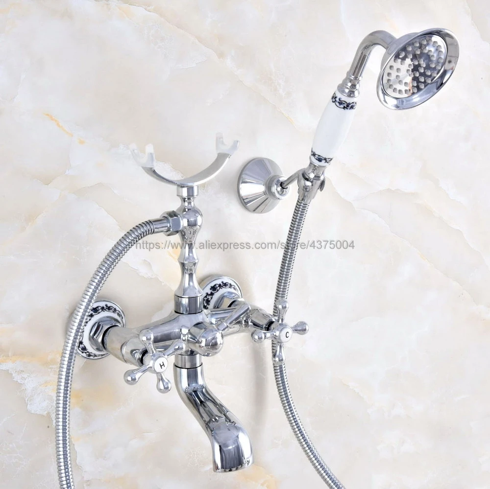 

Chrome Bathtub Faucets Telephone Style Tub Mixer Taps Dual Handle Bathroom Bath Shower Faucet with Handshower Nna718