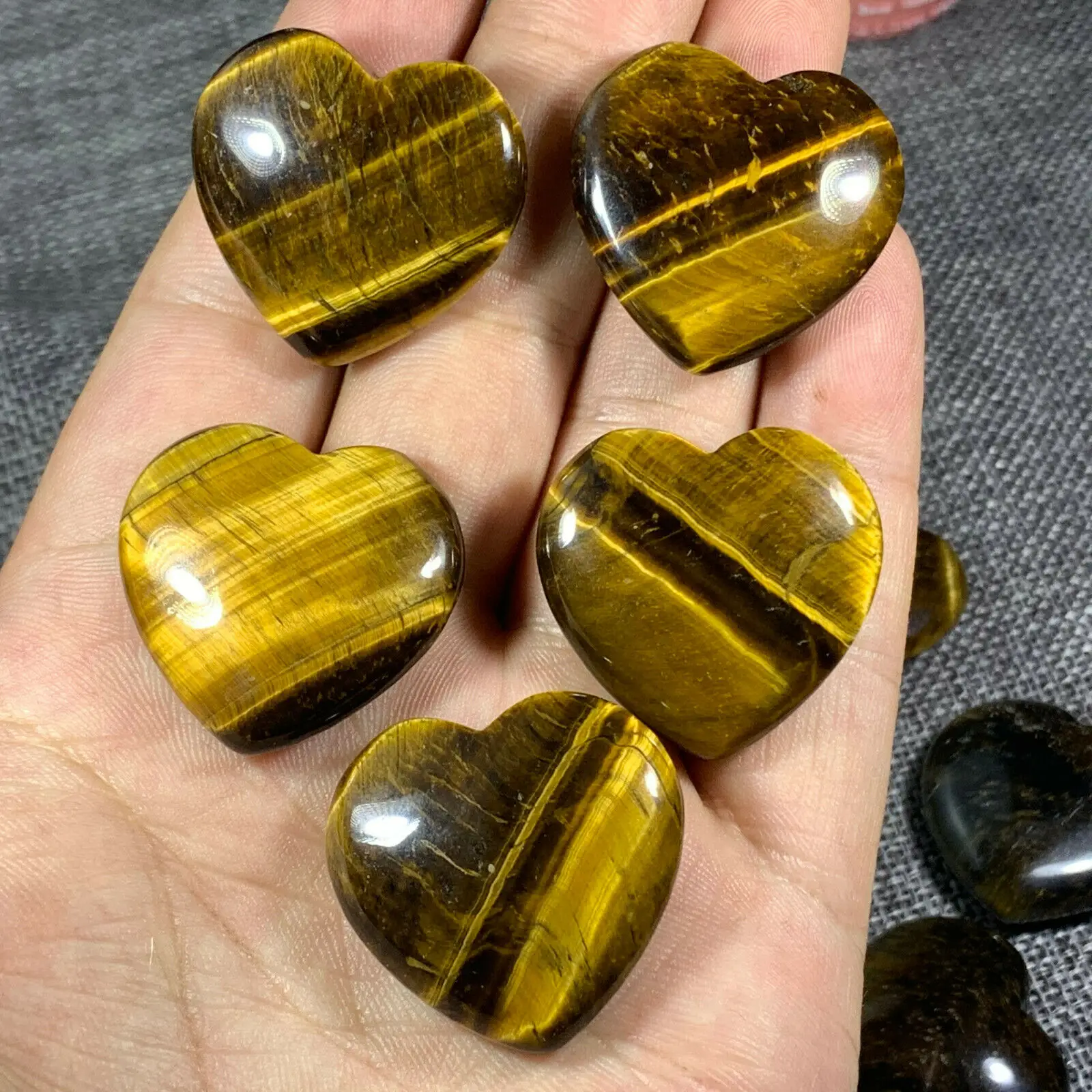 

5pc Natural Tiger's Eye Love Heart Pendant Crystal Hand-polished Reiki Healing 30mm