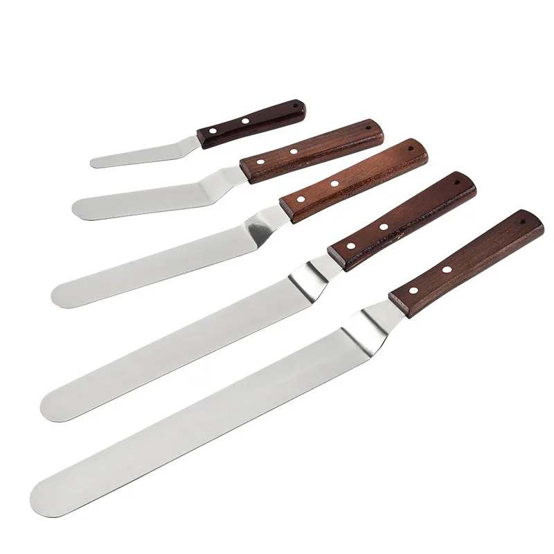 4/6/8/10/12 Inch Stainless Steel Cake Spatulas Butter Cream Icing Frosting Knife Wooden Handle Pastry Baking Tools