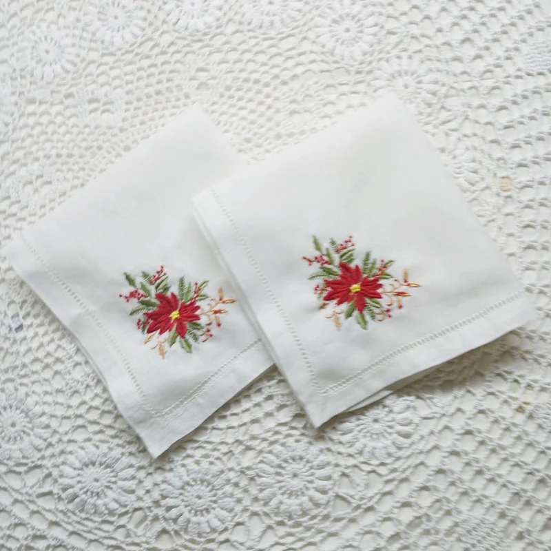 

Set of 12 Handkerchiefs White Linen Fabric Cloth Wedding Hankies Hemstitched Border Embroidery Floral Hanky 13“x13"