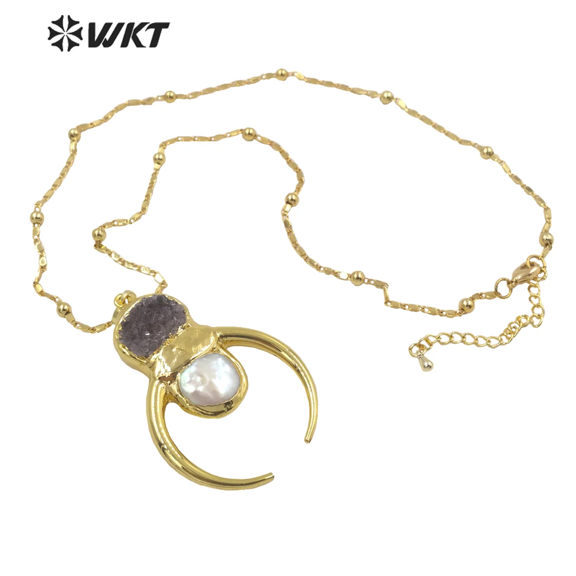 WT-N1323 Fashion Novel Circle Shape Necklace Natural Amethysts & Pearl Pendants Necklace Charming Jewelry Female Gift Classic