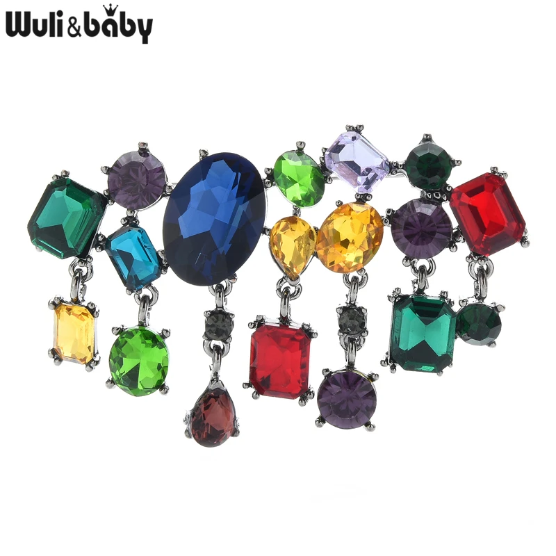 

Wuli&baby Multicolor Rhinestone Tassel Brooches Women Unisex Geometric Shape Party Office Brooch Pins Gifts