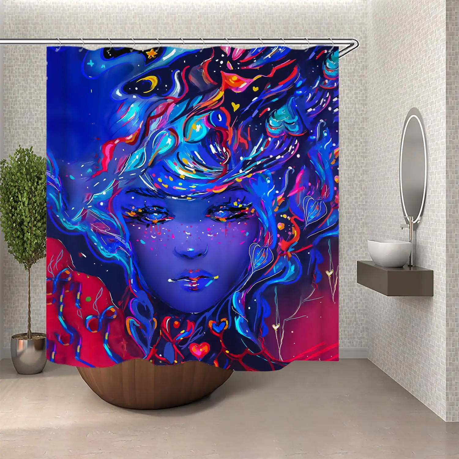 Black Women Colorful Tie Dye Coloful Face Afro African American Women Girl Shower Curtain