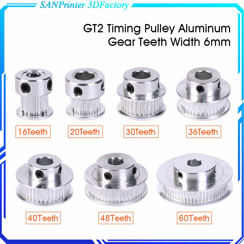 

Детали для 3D-принтера GT2, зубчатый шкив 30, 36, 40, 60, зубчатое колесо, отверстие 5 мм, 8 мм, алюминиевые зубья шестерни, ширина 6 мм, 2 Гт, аксессуары для Reprap