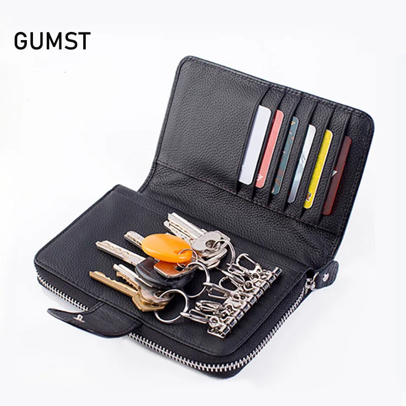 New Arrival Men Genuine Leather Bag Coin Purse Zipper Key Wallets Fashion Women Housekeeper Card Key Holders HY3131