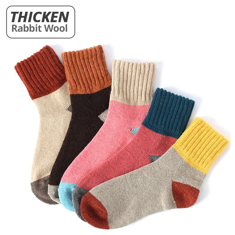 Marki HSS 5 par wysokiej jakości damskie skarpety zimowe Vintage Patchwork wełniana skarpeta w kształcie królika zagęszczają ciepłe skarpety bawełna termiczna