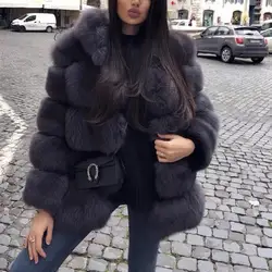 New Winter Coat Women Faux Sheep Fur Fox Fur Coat  Women Warm Long Sleeve Faux Fur Jacket Hooded Fur Coat Overcoat