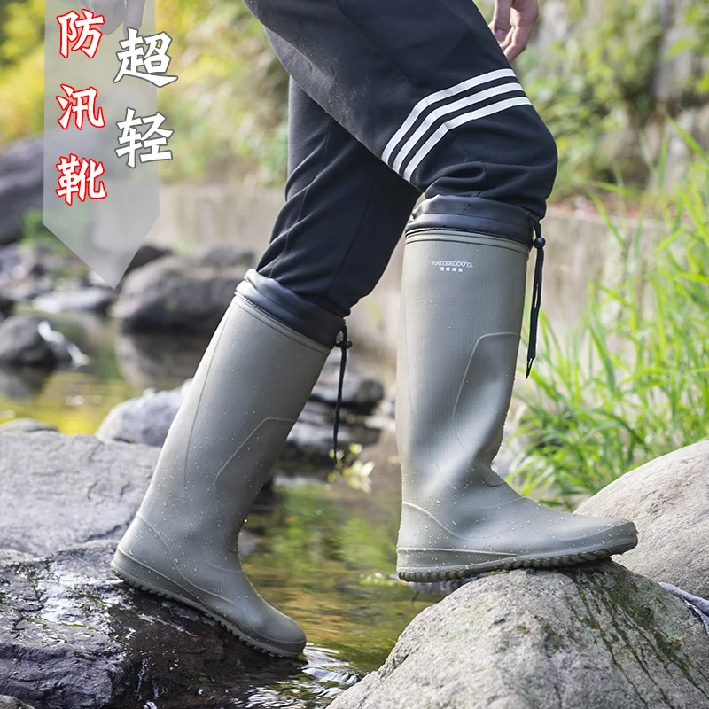 Rain Boots Men's Outdoor Boots Anti-Slip Overshoes Fashion Men's Tall Fishing Rain Boots Water Shoes Lightweight Planting Rubber