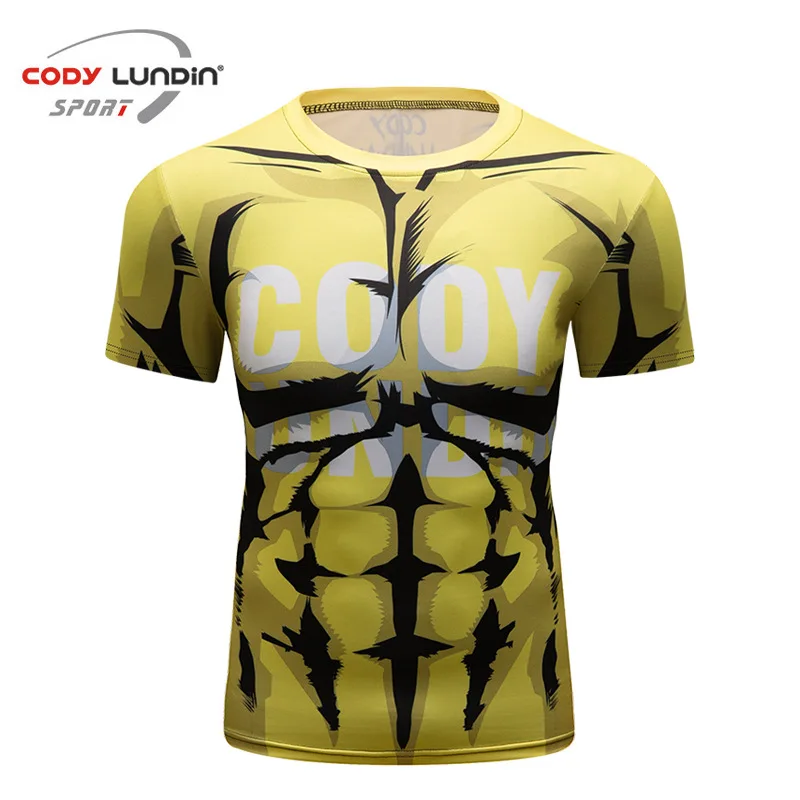 Gym Sport T Shirt Men Bodybuilding Workout Shirt Quick Dry Football Basketball Jersey Training Running Fitness Compression Shirt