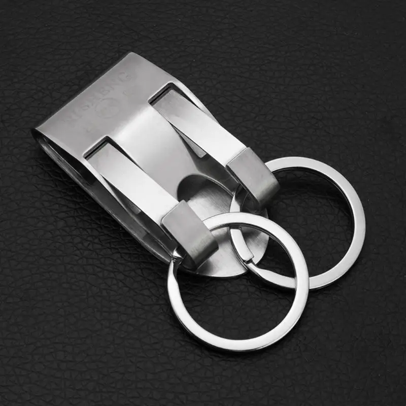 Stainless Steel Keyring Security Clip On Heavy Duty Belt Key Clip Belt Keychain 2 Detachable Keyrings Belt Key Holder