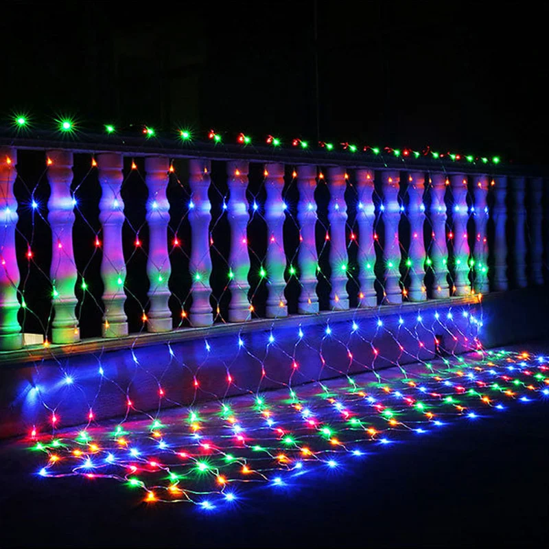 LED شبكة السمك الستار سلسلة ضوء 220 فولت الاتحاد الأوروبي التوصيل في الهواء الطلق عيد الميلاد الجنية ضوء جارلاند لحفل الزفاف حديقة عطلة الديكور #3
