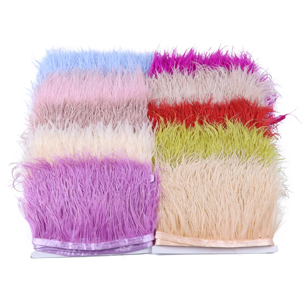 Wholesale Natural Ostrich feather fringe trims Width 6-8cm Ostrich plumes Ribbon Wedding Party Dress Decoration Accessory Dyed