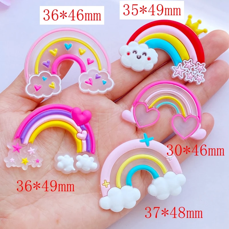 10pcs New Cute Transparent Cartoon Rainbow Series PVC Flexible Glue Flat Back DIY Scrapbook Embellishment Phone Craft Decoration