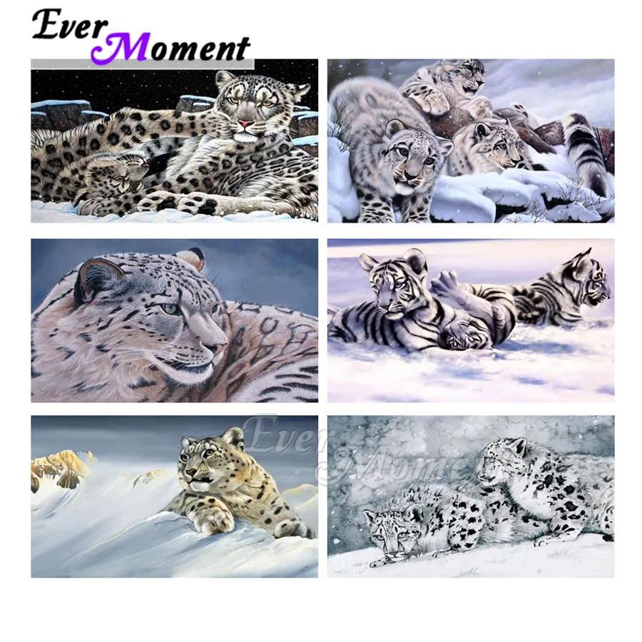 

Ever Moment Diamond Painting Decor White Leopard Tiger Snow 5D DIY Full Square Mosaic Diamond Embroidery Bead Artwork ASF1940