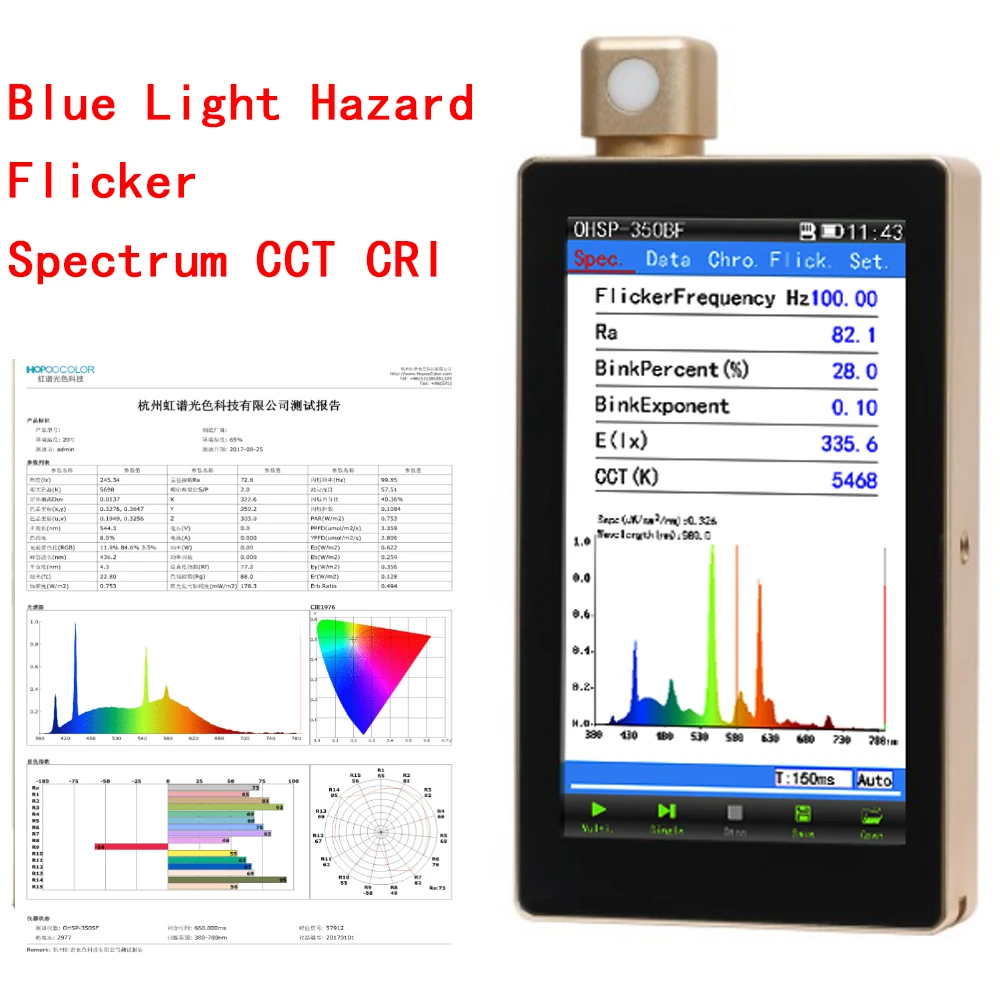 OHSP350BF LED Spectrometer For Blue light hazard Flicker also for CCT CRI Lux Test Light Pollution