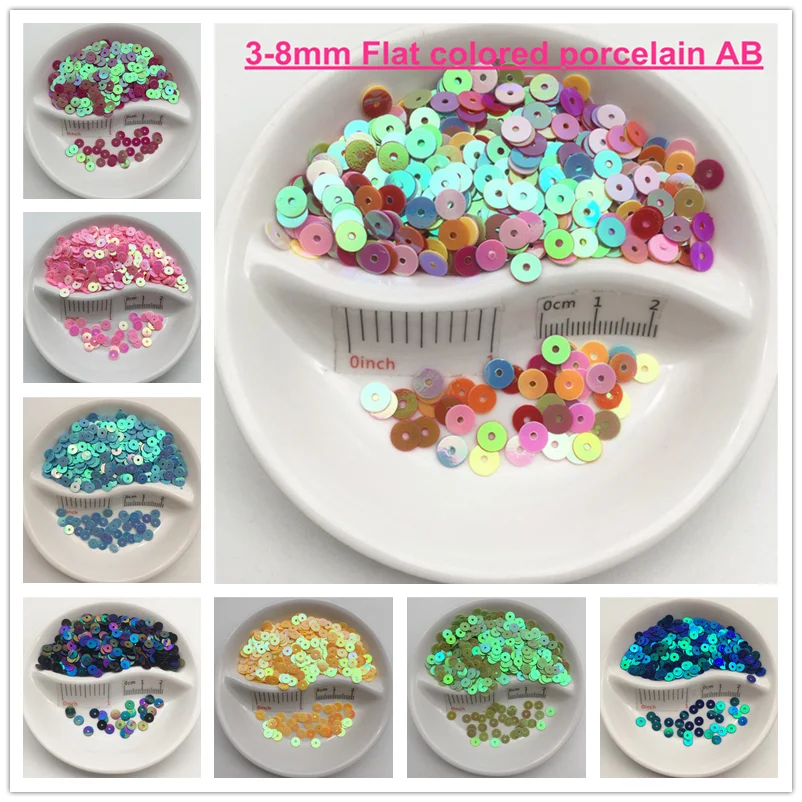 3mm 4mm 5mm 6mm 8mm Flat Round AB Colored Porcelain PVC Sequins Paillette Sewing Craft Wedding Decoration Dress Shoe Cap DIY