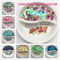 3mm 4mm 5mm 6mm 8mm Flat Round AB Colored Porcelain PVC Sequins Paillette Sewing Craft Wedding Decoration Dress Shoe Cap DIY