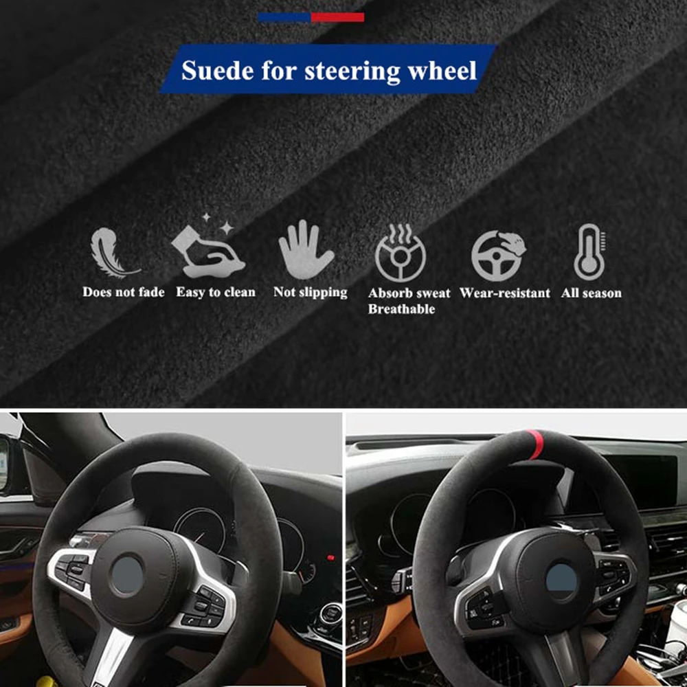 Suede Alcantara Car Steering Wheel Cover for Audi TT TTS (8J) 2006-2013 2014 A3 S3 (8P) Sportback 2008-2010 2011 2012 R8 (42)